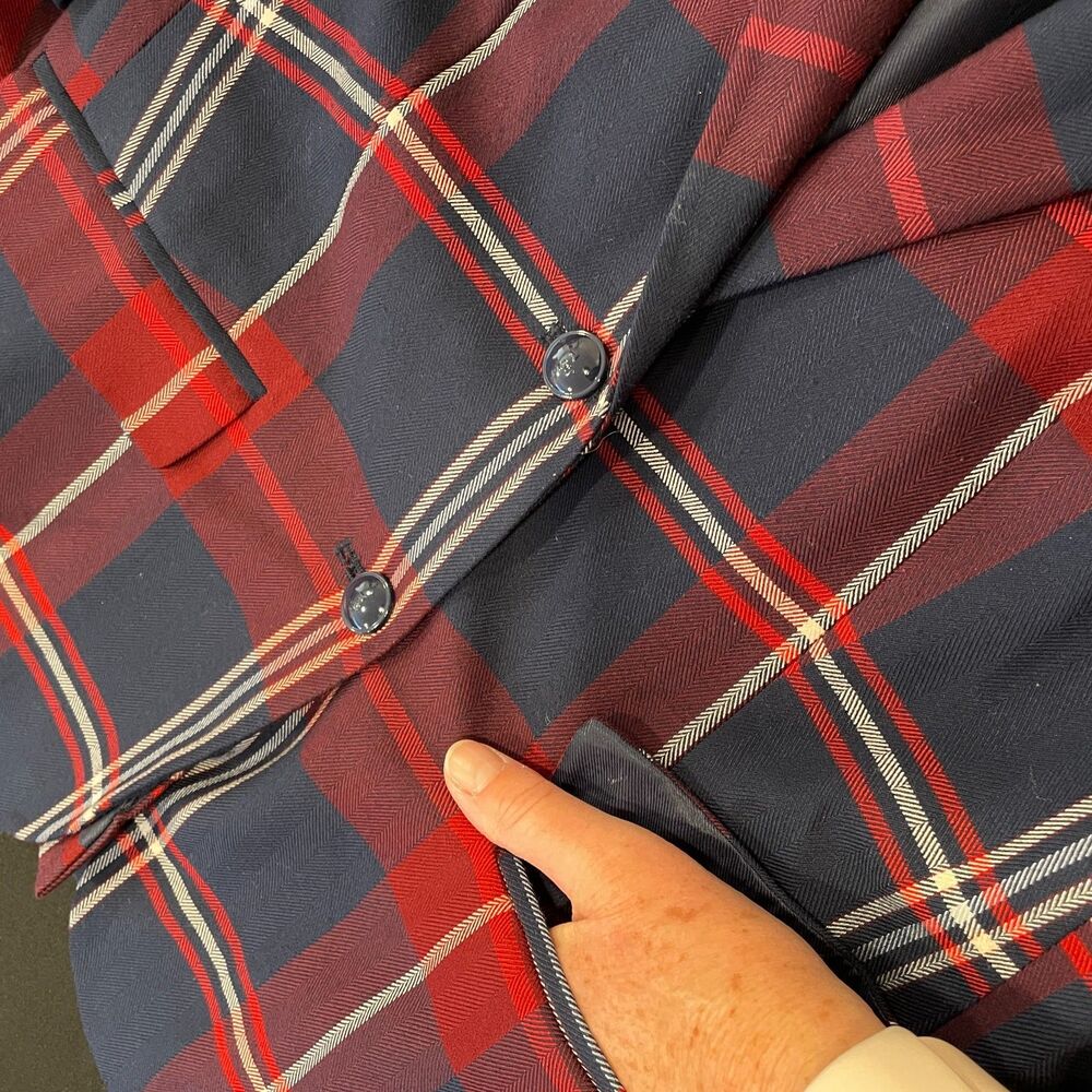 ~ Tommy Hilfiger Preppy 6 Plaid Blazer Navy Blue Red Academia Jacket Collegiate - Picture 9 of 14